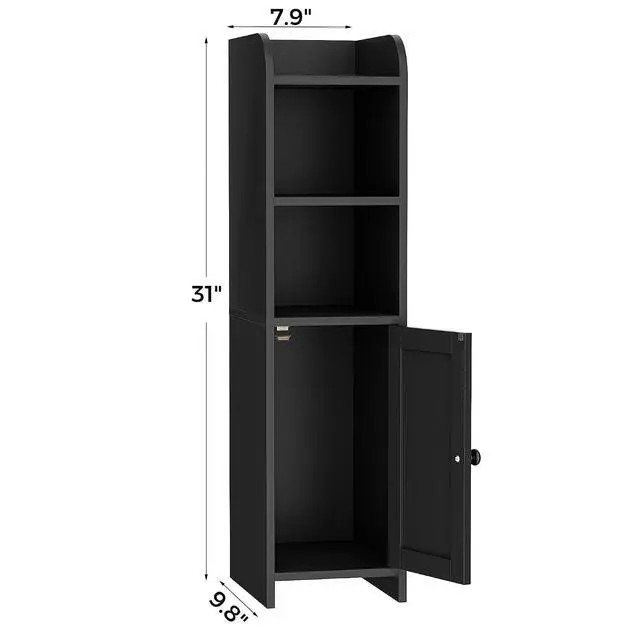 Alt view image 2 of 7 - Homhedy Small Bathroom Storage Cabinet, Narrow Toilet Paper Cabinet | Corner Floor Cabinet with Door and Shelves, Slim Bathroom Cabinet for Small Spaces, 9.8" D x 7.9" W x 31" H, Black