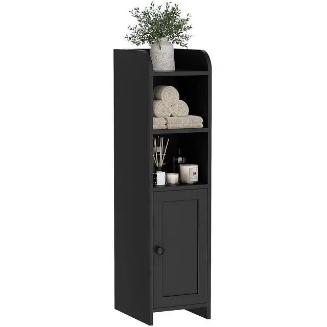 Alt view image 3 of 7 - Homhedy Small Bathroom Storage Cabinet, Narrow Toilet Paper Cabinet | Corner Floor Cabinet with Door and Shelves, Slim Bathroom Cabinet for Small Spaces, 9.8" D x 7.9" W x 31" H, Black