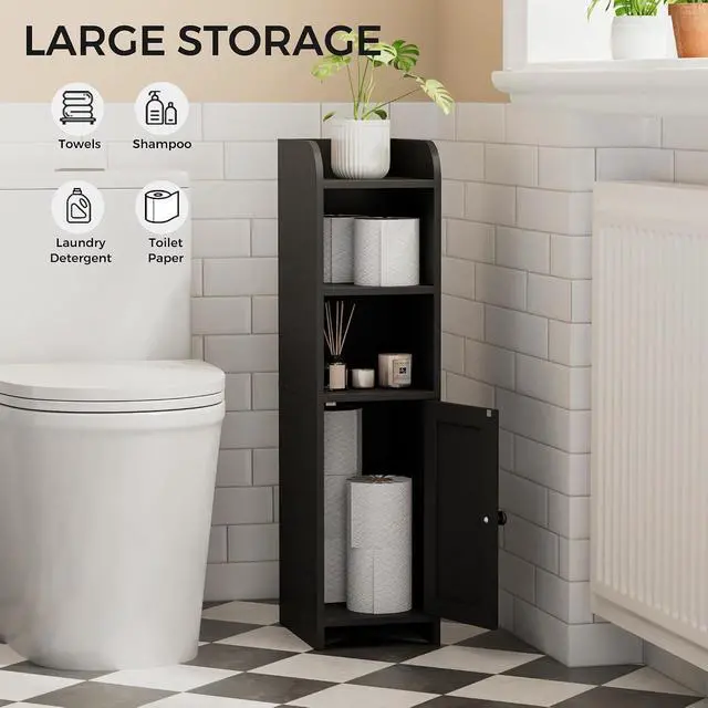 Alt view image 5 of 7 - Homhedy Small Bathroom Storage Cabinet, Narrow Toilet Paper Cabinet | Corner Floor Cabinet with Door and Shelves, Slim Bathroom Cabinet for Small Spaces, 9.8" D x 7.9" W x 31" H, Black