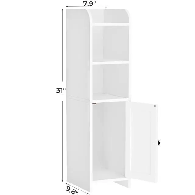 Alt view image 2 of 7 - Homhedy Small Bathroom Storage Cabinet, Narrow Toilet Paper Cabinet | Corner Floor Cabinet with Door and Shelves, Slim Bathroom Cabinet for Small Spaces, 9.8" D x 7.9" W x 31" H, White