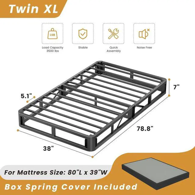 Alt view image 2 of 7 - MAF Twin XL Box Spring and Cover Set 7 Inch High Profile Metal Bed Base | 3500 lbs Black Heavy Duty Support, Round Corner Design, Metal Mattress Foundation, No Squeaky, Easy Assembly, Noise Free