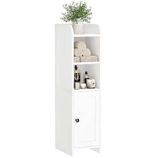 Alt view image 3 of 7 - Homhedy Small Bathroom Storage Cabinet, Narrow Toilet Paper Cabinet | Corner Floor Cabinet with Door and Shelves, Slim Bathroom Cabinet for Small Spaces, 9.8" D x 7.9" W x 31" H, White