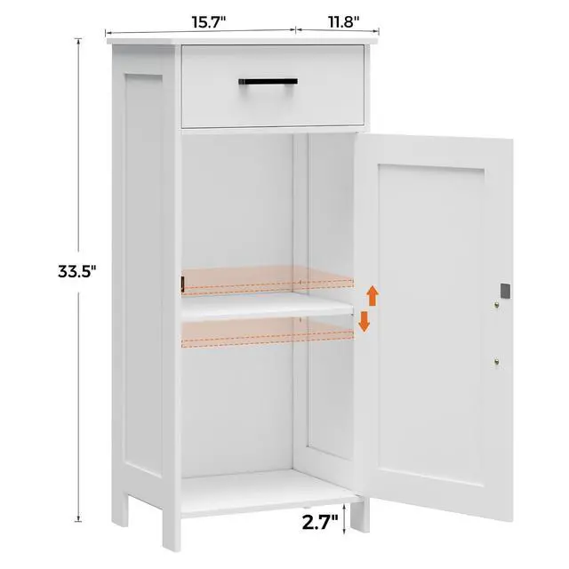 Alt view image 2 of 7 - Homhedy Bathroom Storage Cabinet with Drawer & Adjustable Shelf | Freestanding Storage Cabinet for Bathroom, Entryway, Living Room & Kitchen, White, 15.7"W