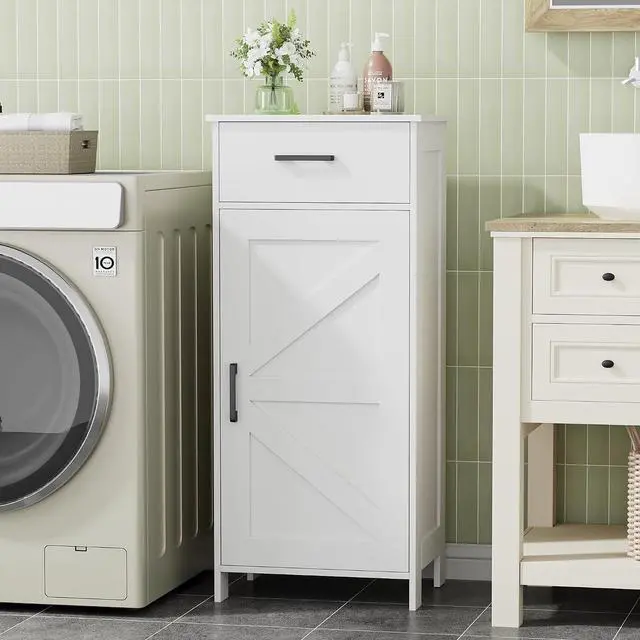 Main image of Homhedy Bathroom Storage Cabinet with Drawer & Adjustable Shelf | Freestanding Storage Cabinet for Bathroom, Entryway, Living Room & Kitchen, White, 15.7"W