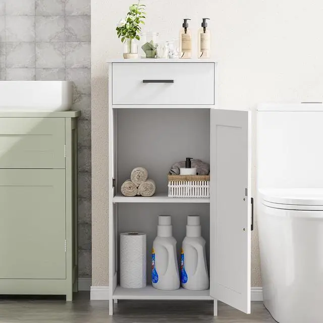 Alt view image 3 of 7 - Homhedy Bathroom Storage Cabinet with Drawer & Adjustable Shelf | Freestanding Storage Cabinet for Bathroom, Entryway, Living Room & Kitchen, White, 15.7"W