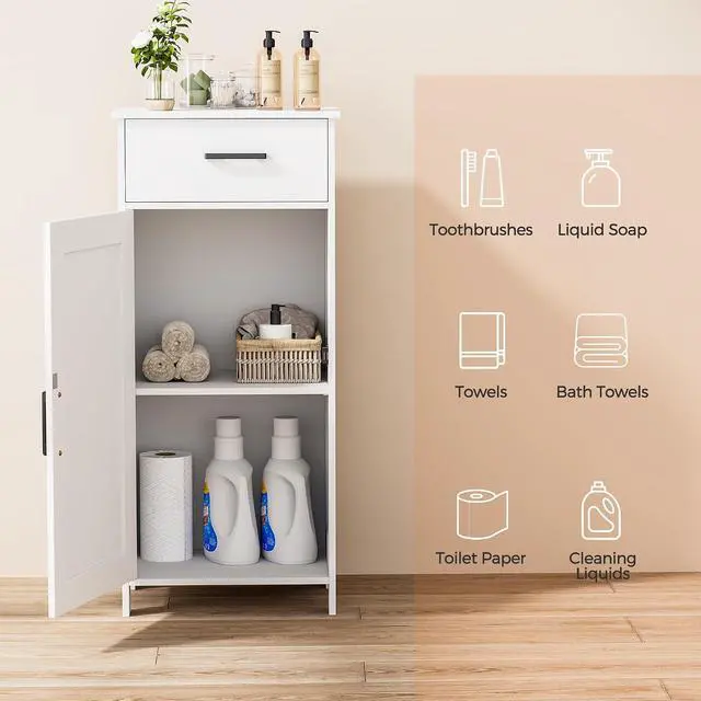 Alt view image 4 of 7 - Homhedy Bathroom Storage Cabinet with Drawer & Adjustable Shelf | Freestanding Storage Cabinet for Bathroom, Entryway, Living Room & Kitchen, White, 15.7"W