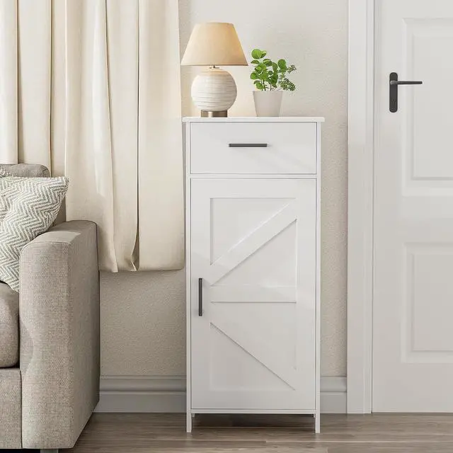 Alt view image 6 of 7 - Homhedy Bathroom Storage Cabinet with Drawer & Adjustable Shelf | Freestanding Storage Cabinet for Bathroom, Entryway, Living Room & Kitchen, White, 15.7"W