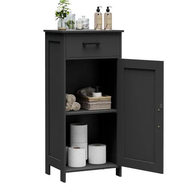 Alt view image 3 of 7 - Homhedy Bathroom Storage Cabinet with Drawer & Adjustable Shelf | Freestanding Storage Cabinet for Bathroom, Entryway, Living Room & Kitchen, Black, 15.7"W