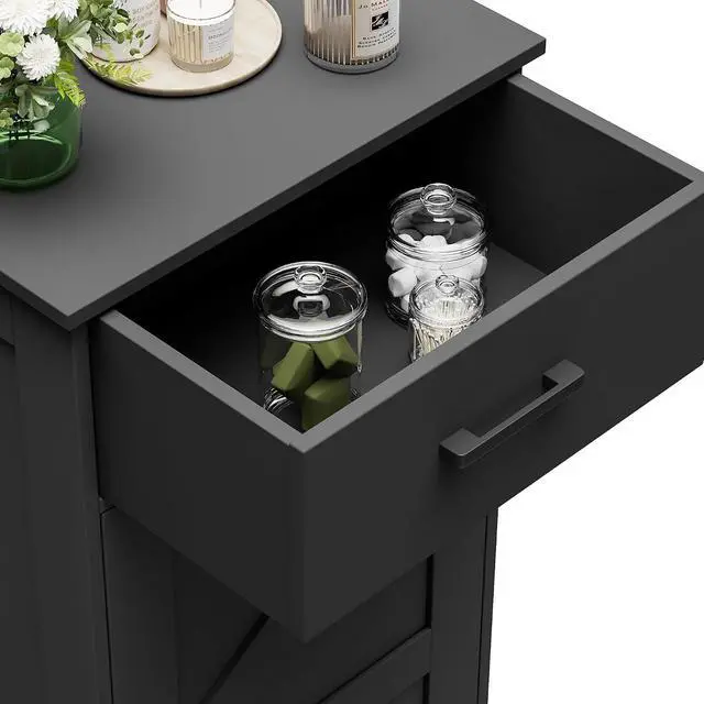Alt view image 5 of 7 - Homhedy Bathroom Storage Cabinet with Drawer & Adjustable Shelf | Freestanding Storage Cabinet for Bathroom, Entryway, Living Room & Kitchen, Black, 15.7"W