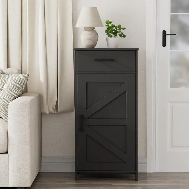 Alt view image 7 of 7 - Homhedy Bathroom Storage Cabinet with Drawer & Adjustable Shelf | Freestanding Storage Cabinet for Bathroom, Entryway, Living Room & Kitchen, Black, 15.7"W