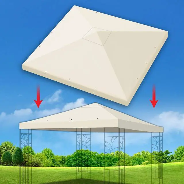 Alt view image 2 of 7 - YardGrow 10x10 FT Gazebo Replacement Canopy Top Cover Single Tiered Patio Sunshade Upgraded UV Protection, Canopy Cover ONLY (Ecru)