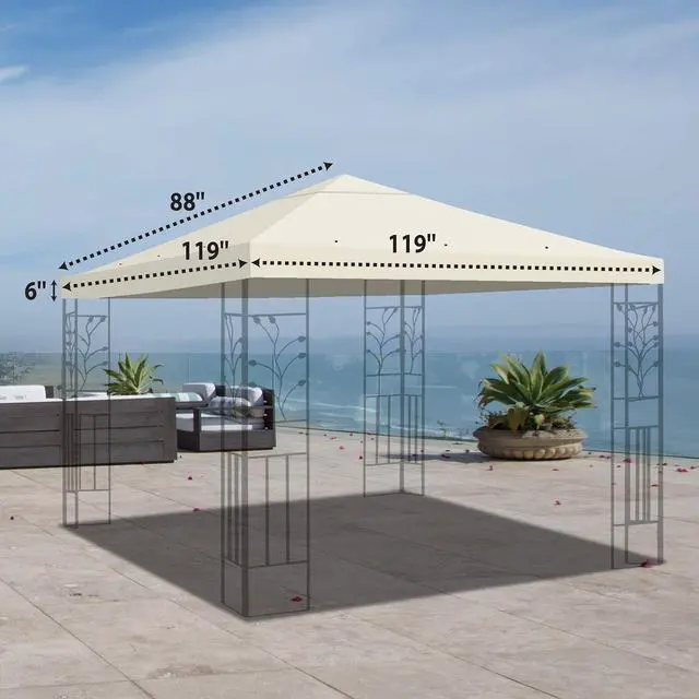 Alt view image 3 of 7 - YardGrow 10x10 FT Gazebo Replacement Canopy Top Cover Single Tiered Patio Sunshade Upgraded UV Protection, Canopy Cover ONLY (Ecru)