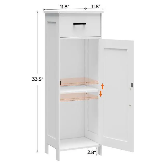 Alt view image 2 of 7 - Homhedy Bathroom Storage Cabinet with Drawer & Adjustable Shelf | Freestanding Storage Cabinet for Bathroom, Entryway, Living Room & Kitchen, White, 11.8"W
