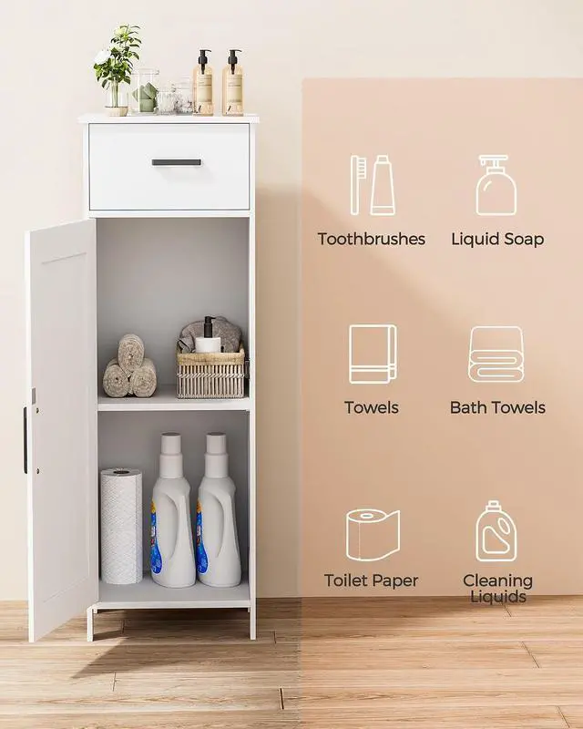 Alt view image 3 of 7 - Homhedy Bathroom Storage Cabinet with Drawer & Adjustable Shelf | Freestanding Storage Cabinet for Bathroom, Entryway, Living Room & Kitchen, White, 11.8"W