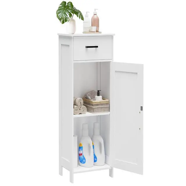 Alt view image 4 of 7 - Homhedy Bathroom Storage Cabinet with Drawer & Adjustable Shelf | Freestanding Storage Cabinet for Bathroom, Entryway, Living Room & Kitchen, White, 11.8"W