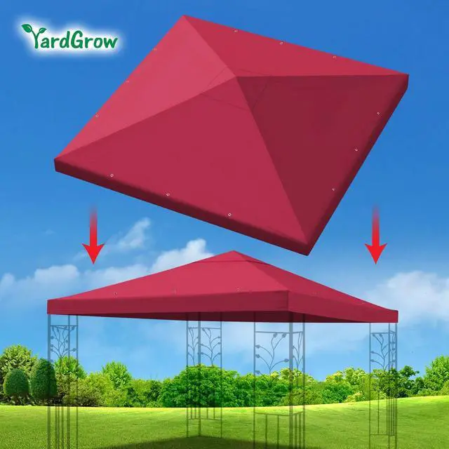Alt view image 2 of 7 - YardGrow 10x10 FT Gazebo Replacement Canopy Top Cover Single Tiered Patio Sunshade Upgraded UV Protection, Canopy Cover ONLY (Burgundy)
