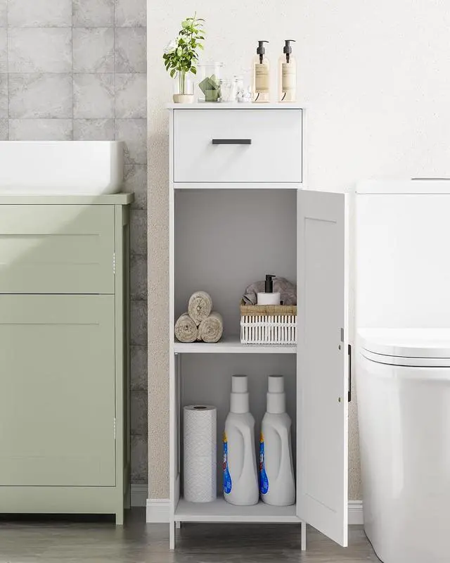 Alt view image 6 of 7 - Homhedy Bathroom Storage Cabinet with Drawer & Adjustable Shelf | Freestanding Storage Cabinet for Bathroom, Entryway, Living Room & Kitchen, White, 11.8"W