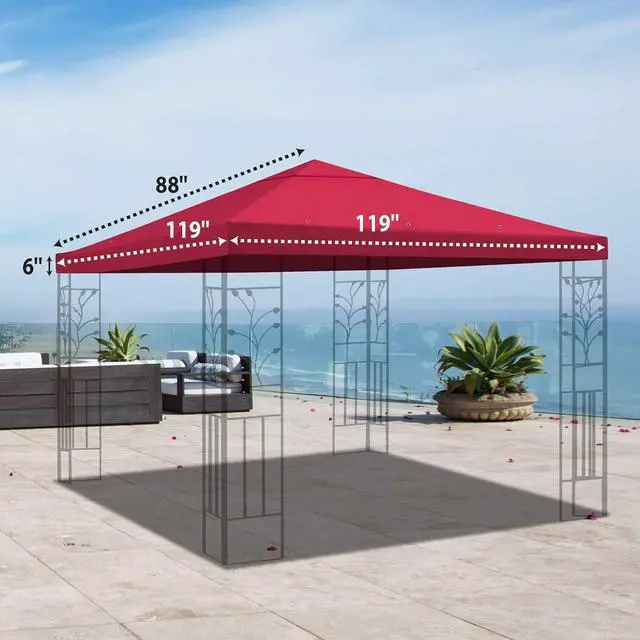 Alt view image 3 of 7 - YardGrow 10x10 FT Gazebo Replacement Canopy Top Cover Single Tiered Patio Sunshade Upgraded UV Protection, Canopy Cover ONLY (Burgundy)