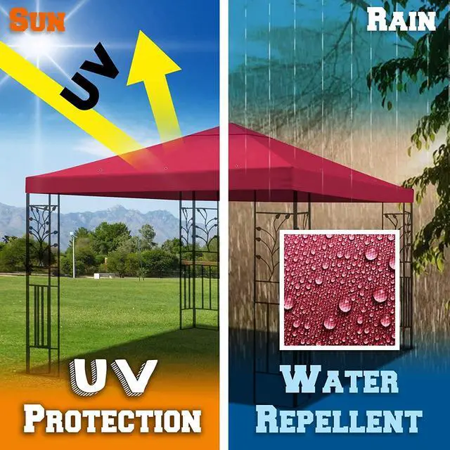 Alt view image 4 of 7 - YardGrow 10x10 FT Gazebo Replacement Canopy Top Cover Single Tiered Patio Sunshade Upgraded UV Protection, Canopy Cover ONLY (Burgundy)