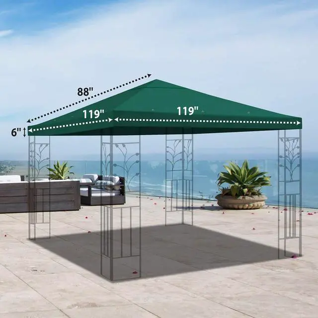 Alt view image 3 of 7 - YardGrow 10x10 FT Gazebo Replacement Canopy Top Cover Single Tiered Patio Sunshade Upgraded UV Protection, Canopy Cover ONLY (Green)