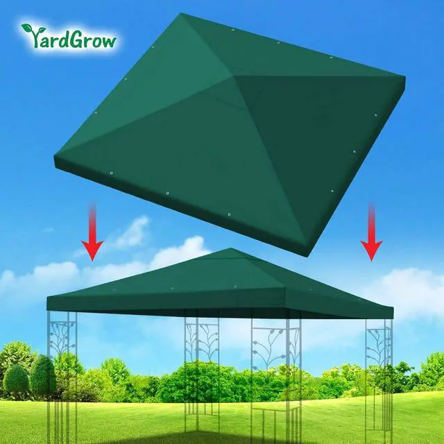 Alt view image 2 of 7 - YardGrow 10x10 FT Gazebo Replacement Canopy Top Cover Single Tiered Patio Sunshade Upgraded UV Protection, Canopy Cover ONLY (Green)