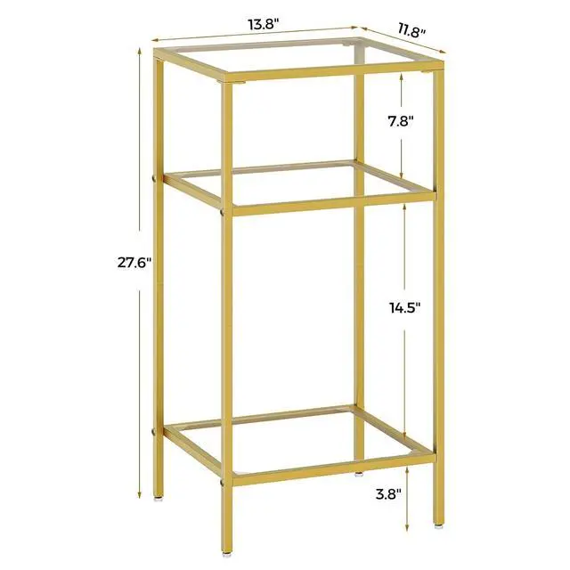Alt view image 6 of 7 - Homhedy Side Tables Set of 2, 3-Tier End Tables with Tempered Glass | Nightstands with Storage Shelves, Slim Sofa Tables for Living Room & Bedroom, Golden