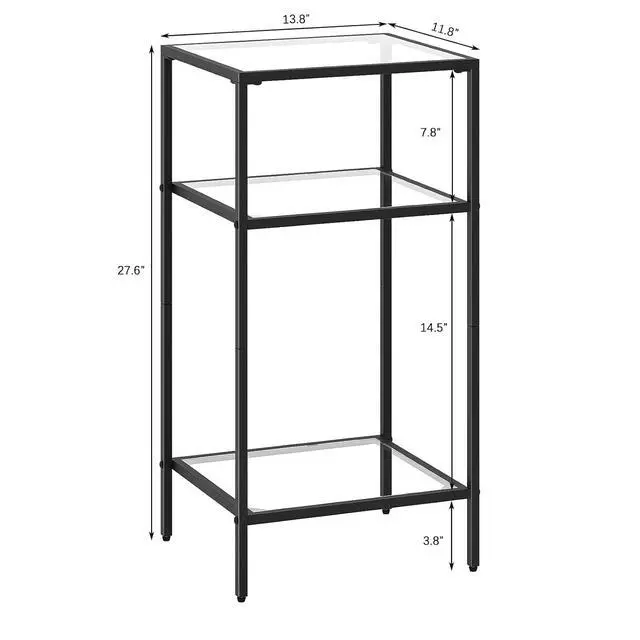 Alt view image 3 of 7 - Homhedy Side Tables Set of 2, 3-Tier End Tables with Tempered Glass | Nightstands with Storage Shelves, Slim Sofa Tables for Living Room & Bedroom, Black