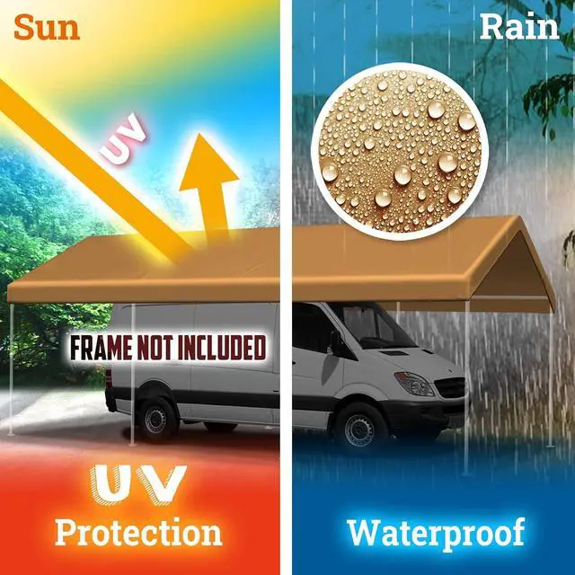 Alt view image 6 of 7 - YardGrow 12x20ft Carport Canopy Replacement Cover Garage Tent Tarp Waterproof & UV Protected with Bungees, Frame Not Included (Tan)