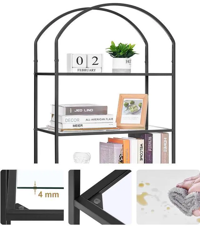 Alt view image 5 of 7 - Homhedy 6-Tier Tall Black Bookshelf, Arched Bookcase with Glass Shelves | Modern Arched Display Racks, Metal Bookcase, Storage Shelf for Home, Office,Living Room,Bedroom, 11.8" D x 23.6" W x 73.6" H