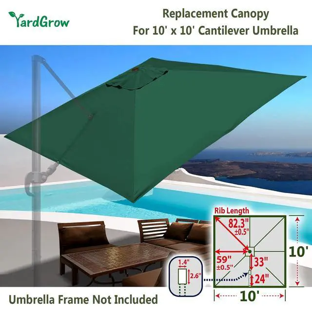 Alt view image 2 of 4 - YardGrow 10'x10' Umbrella Canopy Replacement Cantilever Umbrella Replacement Canopy, Canopy ONLY, Frame NOT Included