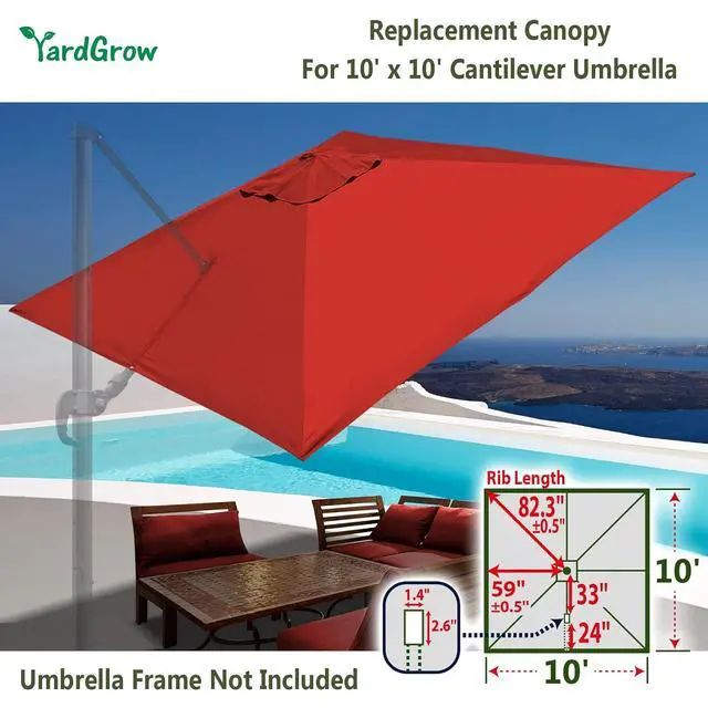 Alt view image 2 of 6 - YardGrow 10'x10' Umbrella Canopy Replacement Cantilever Umbrella Replacement Canopy, Canopy ONLY, Frame NOT Included