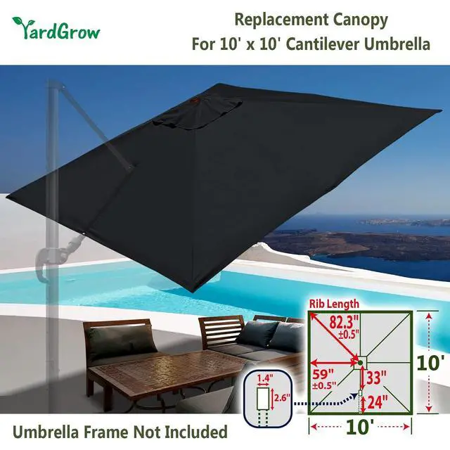 Alt view image 3 of 5 - YardGrow 10'x10' Umbrella Canopy Replacement Cantilever Umbrella Replacement Canopy, Canopy ONLY, Frame NOT Included