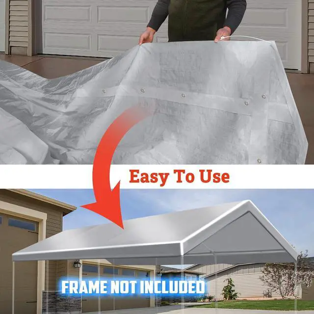 Alt view image 2 of 7 - YardGrow 12x20ft Carport Canopy Replacement Cover Garage Tent Tarp Waterproof & UV Protected with Bungees, Frame Not Included (Silver)