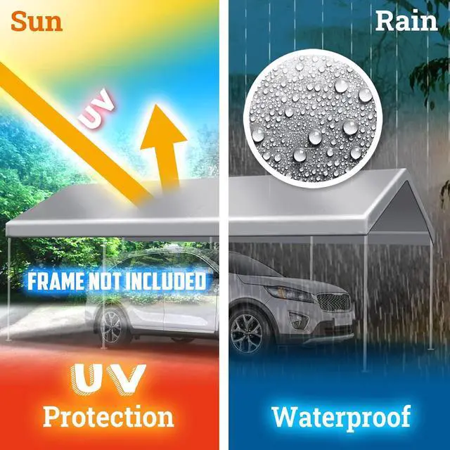 Alt view image 3 of 7 - YardGrow 12x20ft Carport Canopy Replacement Cover Garage Tent Tarp Waterproof & UV Protected with Bungees, Frame Not Included (Silver)