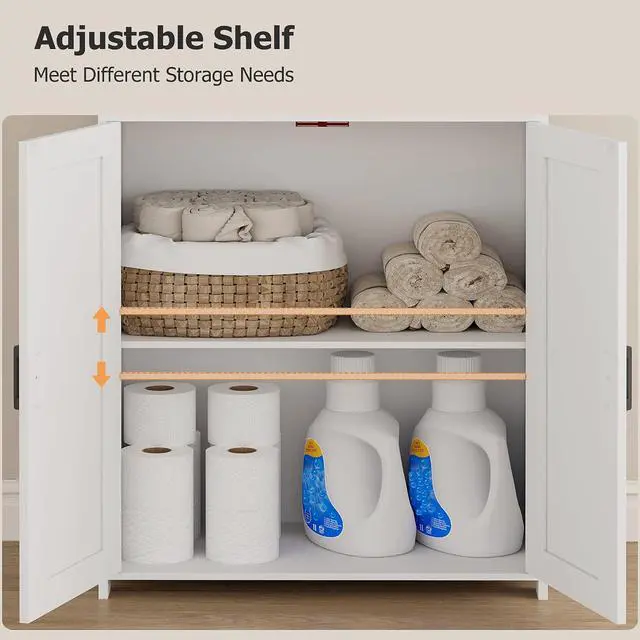 Alt view image 4 of 7 - Homhedy 67" Tall Bathroom Storage Cabinet, Bathroom Floor Cabinet | Freestanding Farmhouse Cabinet with Doors and Adjustable Shelf, Linen Cabinet for Bathroom, Living Room, Laundry Room, White
