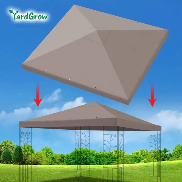 Alt view image 2 of 7 - YardGrow 10x10 FT Gazebo Replacement Canopy Top Cover Single Tiered Patio Sunshade Upgraded UV Protection, Canopy Cover ONLY (Taupe)