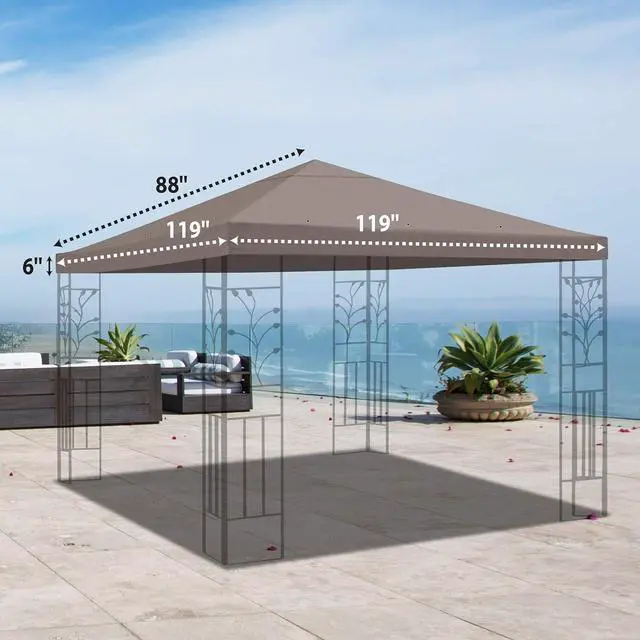 Alt view image 3 of 7 - YardGrow 10x10 FT Gazebo Replacement Canopy Top Cover Single Tiered Patio Sunshade Upgraded UV Protection, Canopy Cover ONLY (Taupe)