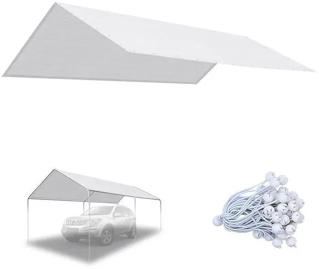 Main image of YardGrow 10'x20' Carport Replacement Canopy Cover for Tent Car Shelter Top Tarp Cover w/Bungees, Carport Canopy Top Replacement Cover ONLY (White)