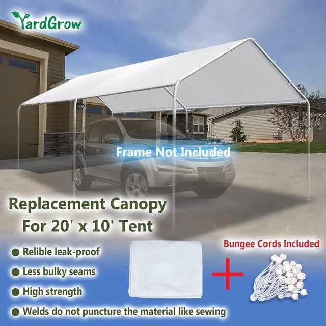 Alt view image 3 of 7 - YardGrow 10'x20' Carport Replacement Canopy Cover for Tent Car Shelter Top Tarp Cover w/Bungees, Carport Canopy Top Replacement Cover ONLY (White)
