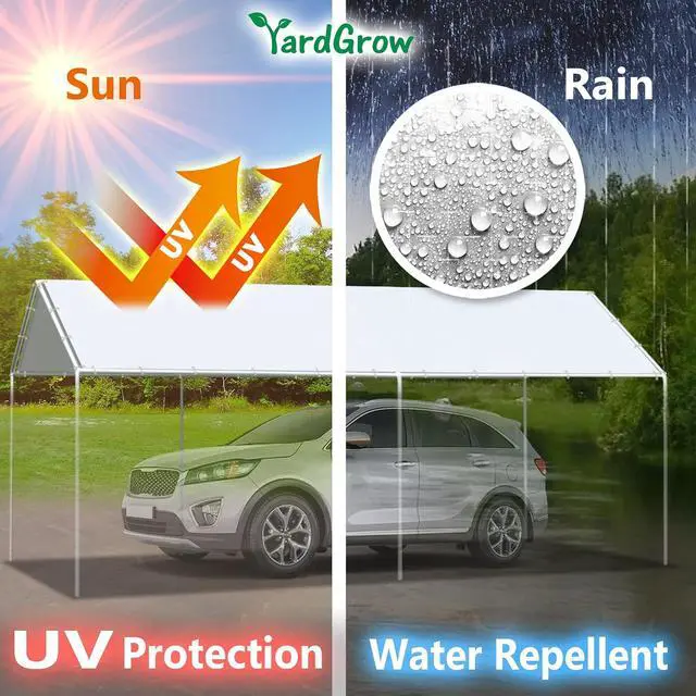 Alt view image 6 of 7 - YardGrow 10'x20' Carport Replacement Canopy Cover for Tent Car Shelter Top Tarp Cover w/Bungees, Carport Canopy Top Replacement Cover ONLY (White)