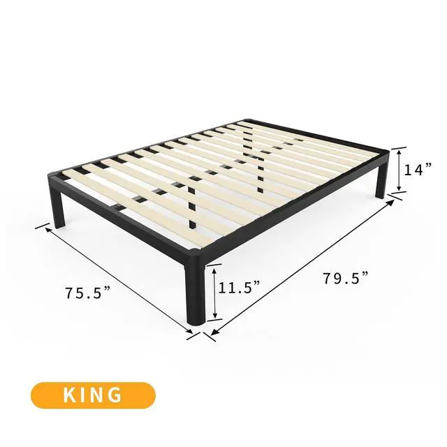 Alt view image 2 of 7 - MAF 14 Inch King Platform Bed Frame with Wooden Slats and Round Corner Legs | 3500 Lbs Heavy Duty Metal Support, Anti-Collision, Under-bed Storage, No Box Spring Needed, Easy Assembly, No side legs