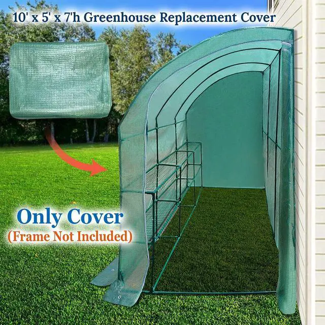 Alt view image 3 of 7 - YardGrow Greenhouse Replacement Cover for 10x5x7'H Outdoor Lean to Walk-in Wall Greenhouse Portable Waterproof Hot House (Green)