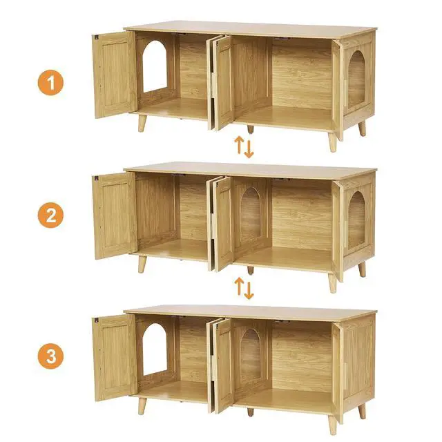 Alt view image 7 of 7 - Homhedy Boho Cat Litter Box Enclosure for 2 Cats, Natural | Hidden Litter Box Furniture with Double Rattan Decorated Doors, Cat Washroom, Cat House, Dog-Proof, TV Stand
