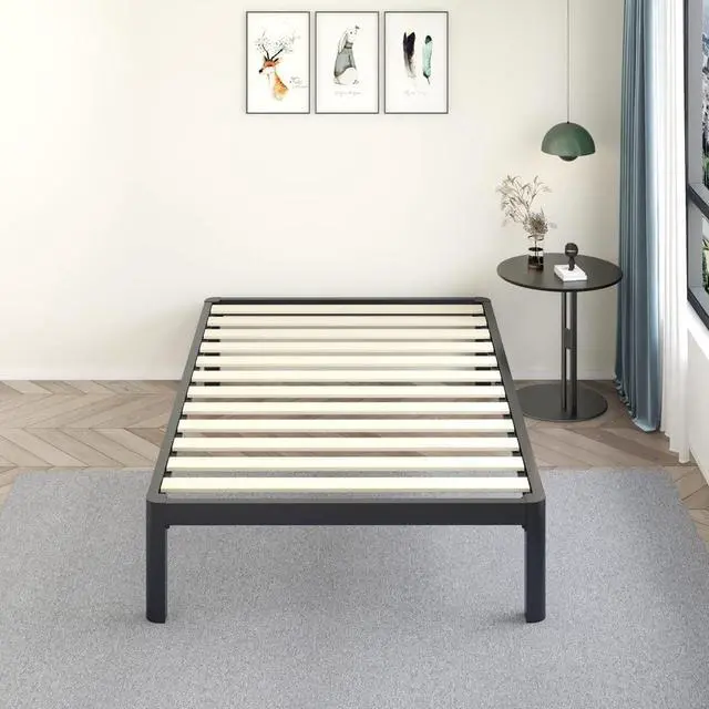 Main image of MAF 14 Inch Twin Platform Bed Frame with Wooden Slats and Round Corner Legs | 3500 Lbs Heavy Duty Metal Support, Anti-Collision, Under-bed Storage, No Box Spring Needed, Easy Assembly, No side legs