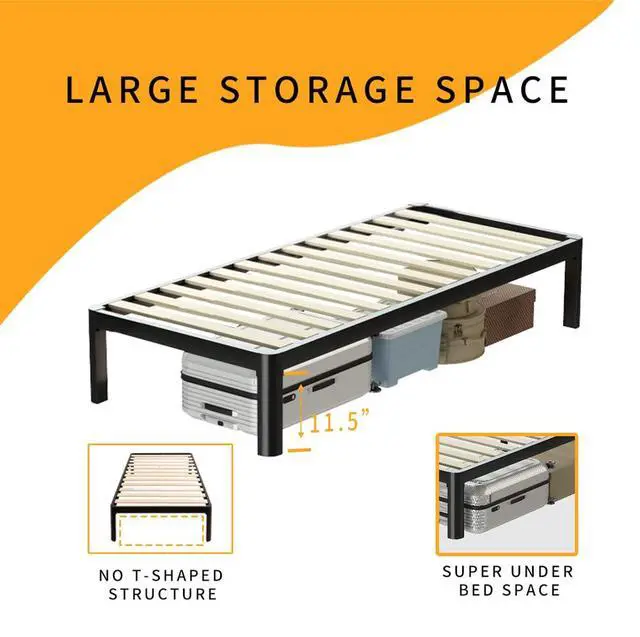 Alt view image 5 of 7 - MAF 14 Inch Twin Platform Bed Frame with Wooden Slats and Round Corner Legs | 3500 Lbs Heavy Duty Metal Support, Anti-Collision, Under-bed Storage, No Box Spring Needed, Easy Assembly, No side legs