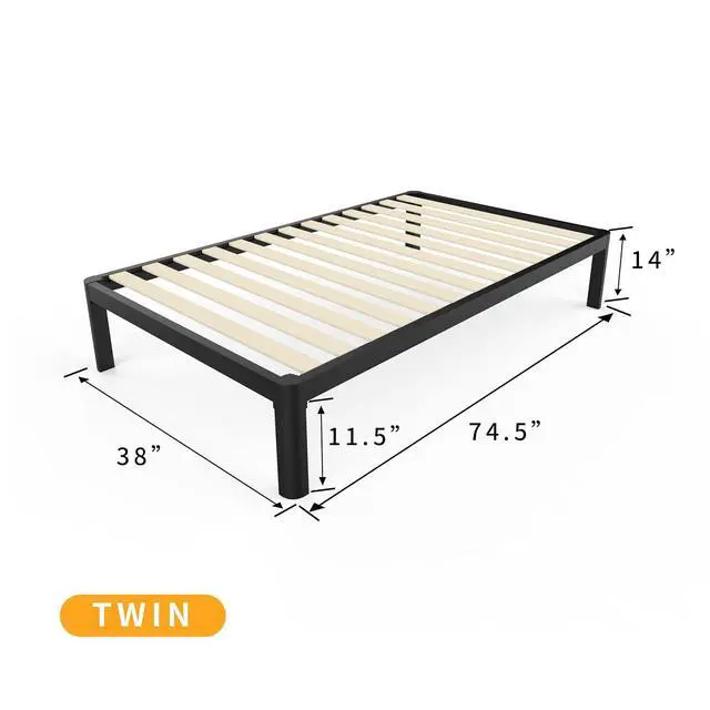 Alt view image 2 of 7 - MAF 14 Inch Twin Platform Bed Frame with Wooden Slats and Round Corner Legs | 3500 Lbs Heavy Duty Metal Support, Anti-Collision, Under-bed Storage, No Box Spring Needed, Easy Assembly, No side legs