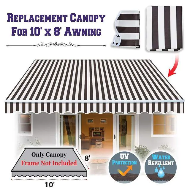 Alt view image 2 of 7 - YardGrow Retractable Awning Fabric Replacement Outdoor Sunshade Canopy Awning Cover for 10' x 8' Awning, Canopy ONLY, Frame NOT Included (Brown with White)