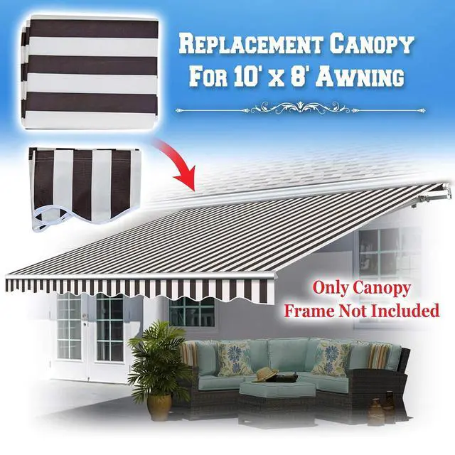 Alt view image 3 of 7 - YardGrow Retractable Awning Fabric Replacement Outdoor Sunshade Canopy Awning Cover for 10' x 8' Awning, Canopy ONLY, Frame NOT Included (Brown with White)
