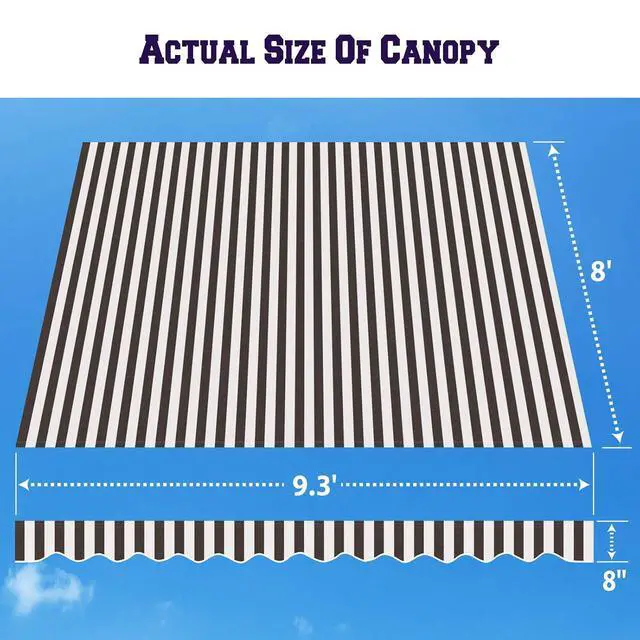 Alt view image 4 of 7 - YardGrow Retractable Awning Fabric Replacement Outdoor Sunshade Canopy Awning Cover for 10' x 8' Awning, Canopy ONLY, Frame NOT Included (Brown with White)
