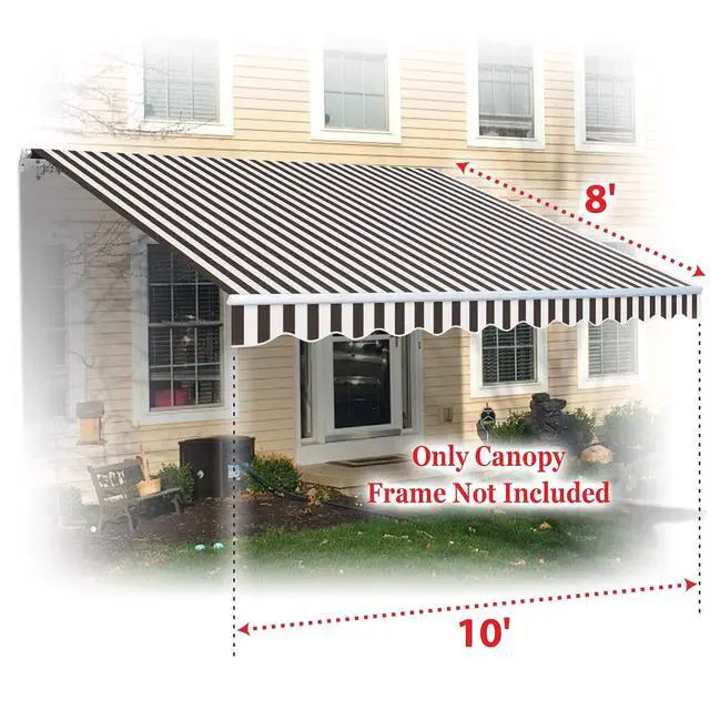 Alt view image 5 of 7 - YardGrow Retractable Awning Fabric Replacement Outdoor Sunshade Canopy Awning Cover for 10' x 8' Awning, Canopy ONLY, Frame NOT Included (Brown with White)